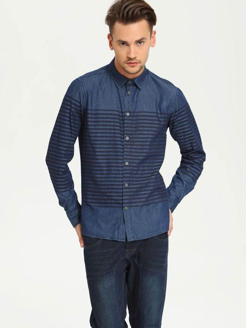 Top secret Košile pánská jeans dlouhý rukáv