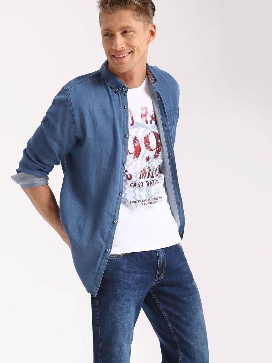 Top Secret Košile pánská jeans dlouhý rukáv
