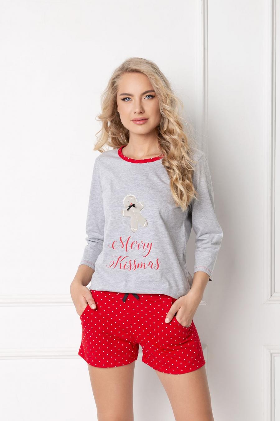 New Design Pyžamo dámské Cookie Short Grey-Red - červená - velikost XL