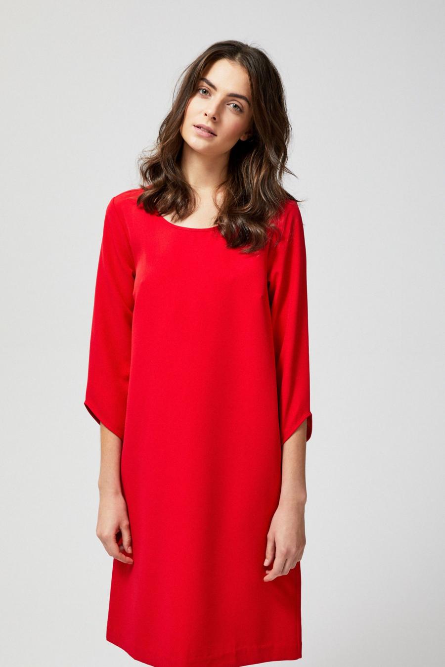 Moodo šaty dámské s 3/4 rukávem - červená - velikost XS