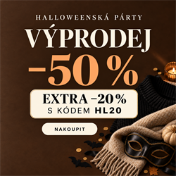 Halloweenská párty. Výprodej −50 %. Extra sleva 20 % s kódem HL20.