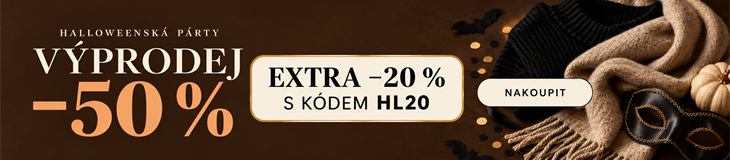 Halloweenská párty. Výprodej −50 %. Extra sleva 20 % s kódem HL20.