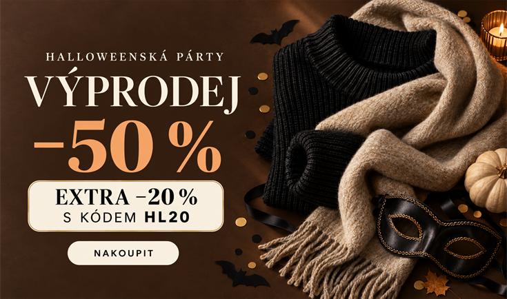 Halloweenská párty. Výprodej −50 %. Extra sleva 20 % s kódem HL20.