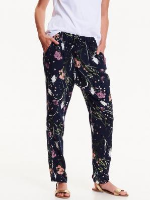 Kalhoty dámské květované na gumu z viskózy