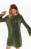 Šaty dámské zelené s dlouhým rukávem do volánku