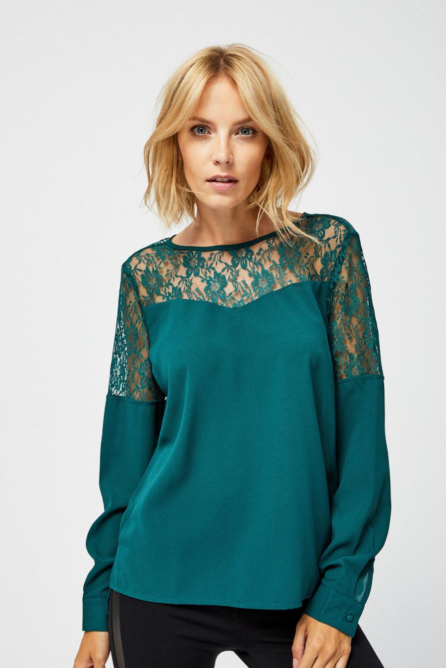 Moodo Košile dámská zdobená krajkou a dlouhým rukávem