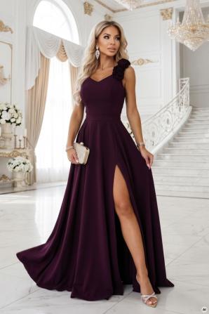 Elegantní společenské maxi šaty s rozparkem a růžemi