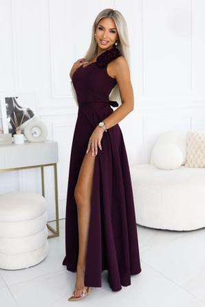 Elegantní společenské maxi šaty s rozparkem a růžemi