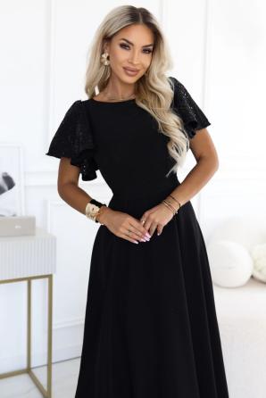 MIRELLA Elegantní rozšířené maxi šaty s flitrovými rukávy