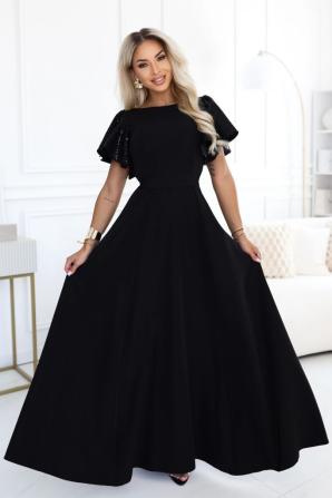 MIRELLA Elegantní rozšířené maxi šaty s flitrovými rukávy
