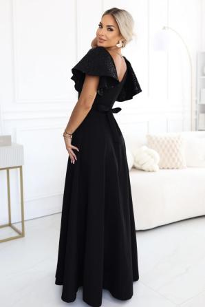 MIRELLA Elegantní rozšířené maxi šaty s flitrovými rukávy