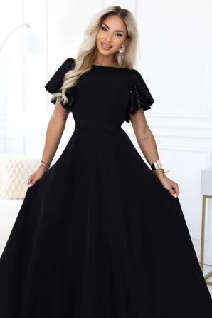 MIRELLA Elegantní rozšířené maxi šaty s flitrovými rukávy