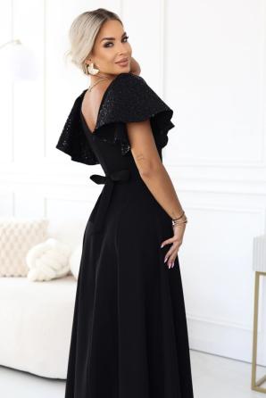 MIRELLA Elegantní rozšířené maxi šaty s flitrovými rukávy