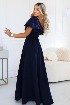 MIRELLA Elegantní rozšířené maxi šaty s flitrovými rukávy
