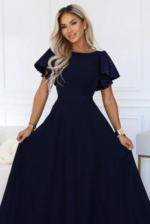 MIRELLA Elegantní rozšířené maxi šaty s flitrovými rukávy