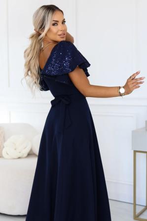 MIRELLA Elegantní rozšířené maxi šaty s flitrovými rukávy