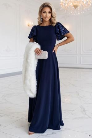 MIRELLA Elegantní rozšířené maxi šaty s flitrovými rukávy
