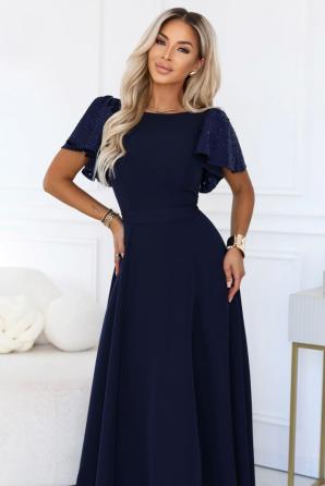 MIRELLA Elegantní rozšířené maxi šaty s flitrovými rukávy