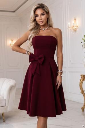 NAYA Elegantní korzetové midi šaty bez ramínek s mašlí