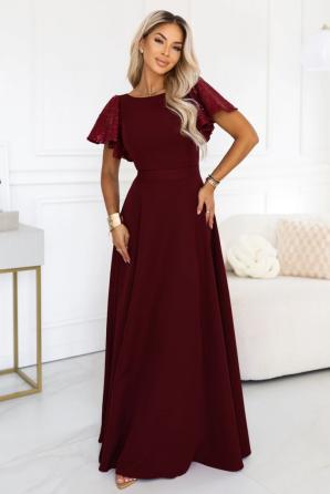 MIRELLA Elegantní rozšířené maxi šaty s flitrovými rukávy