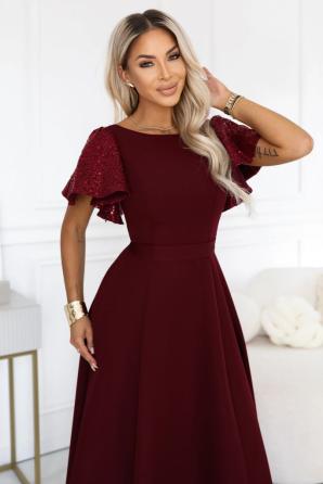MIRELLA Elegantní rozšířené maxi šaty s flitrovými rukávy