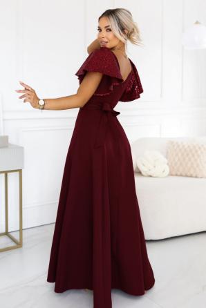 MIRELLA Elegantní rozšířené maxi šaty s flitrovými rukávy