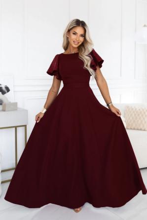 MIRELLA Elegantní rozšířené maxi šaty s flitrovými rukávy