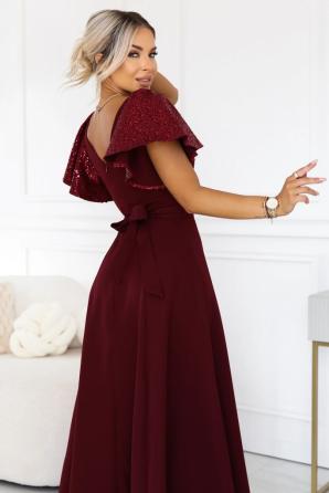 MIRELLA Elegantní rozšířené maxi šaty s flitrovými rukávy