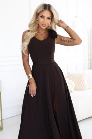Elegantní večerní maxi šaty s rozparkem a růžemi