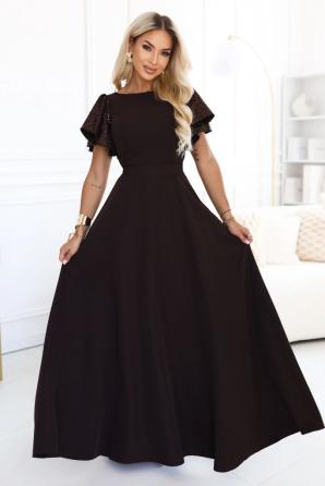 MIRELLA Elegantní rozšířené maxi šaty s flitrovými rukávy