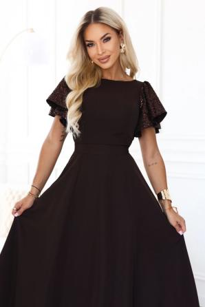 MIRELLA Elegantní rozšířené maxi šaty s flitrovými rukávy
