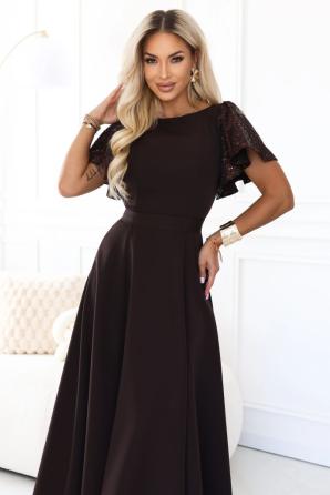 MIRELLA Elegantní rozšířené maxi šaty s flitrovými rukávy