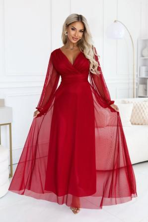NERISSA Elegantní tylové maxi šaty se zavinovacím výstřihem