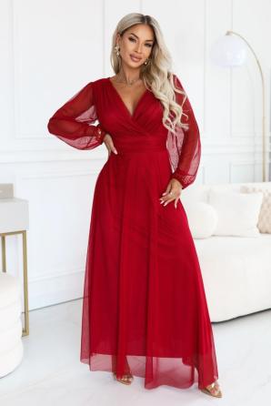 NERISSA Elegantní tylové maxi šaty se zavinovacím výstřihem