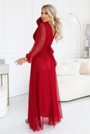NERISSA Elegantní tylové maxi šaty se zavinovacím výstřihem