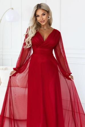 NERISSA Elegantní tylové maxi šaty se zavinovacím výstřihem