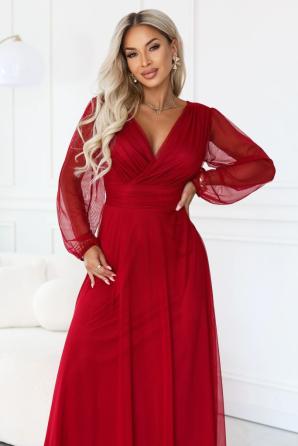 NERISSA Elegantní tylové maxi šaty se zavinovacím výstřihem