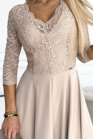 AMBER krajkové, elegantní dlouhé šaty s výstřihem a rozparkem u nohavic