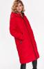 Bunda dámská červená s kožíškovou kapucí