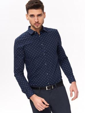 Košile pánská tmavě modrá se vzorem a dlouhým rukávem